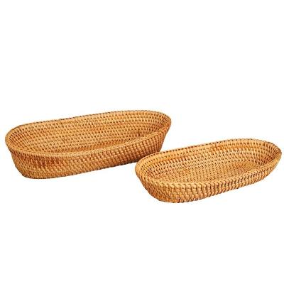 China Vietnam Hanging BOHO decor Serving Tray Decorative Fruit Plant Trays Handwoven Rattan Woven Baskets and Storage Rattan Baskets Set of 2 for sale