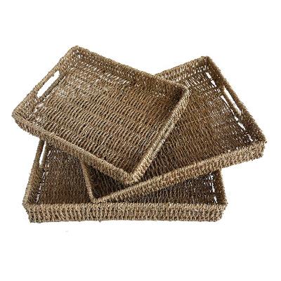 China Viable Plant Plankton Serving Baskets Rectangular Decorative Trays For Home Decor Kitchen Tray For Counter Wooden Handles Plant Plankton for sale