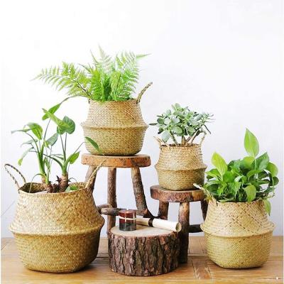 China Large Sustainable Natural Round Foldable Handwoven Laundry Belly Hanging Handmade Folding Basket Weave Plant Vegetable Plankton Belly Basket for sale