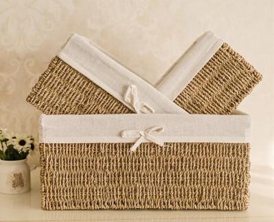 China 100% Sustainable Handmade Woven Vegetable Plankton Storage Wicker Basket Sets Of 3 Natural Living Room Organized Rattan Baskets With Liner for sale