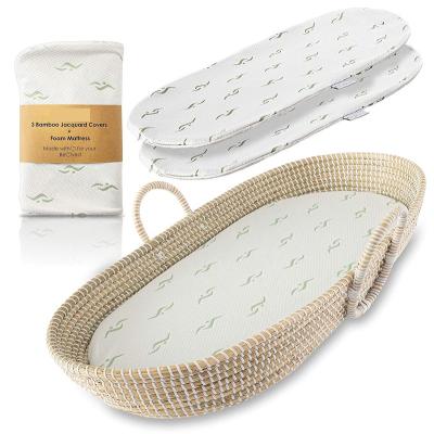 China 100% Viable Handmade Sample OEM eCommerce Available Goods Waterproof Plant Plankton Natural Oval Baby Changing Basket With Mattress for sale