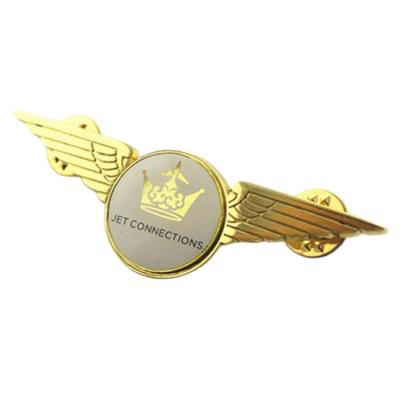 China America Custom Design Round Shape Gold Plated 3D Metal Pilot Wings Shape Aviation Airline Badges Zinc Alloy Embossed Pin for sale