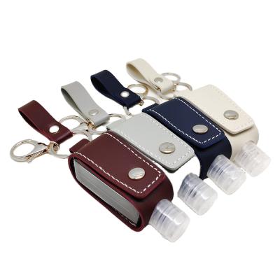 China Eco-Friendly Customize Logo Neoprene Hand Sanitizer Bottle Portable Leather Plastic Holder Travel PU Key Chain for sale