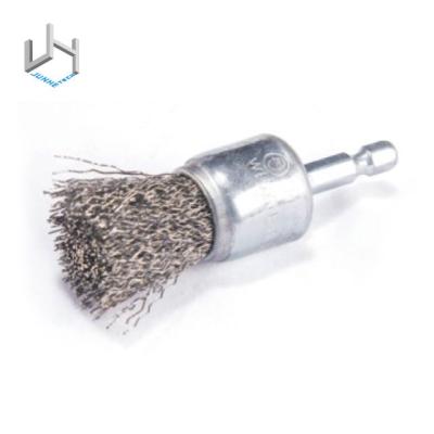 China 25 Mm Silver Hexagon Cleaning Shaft Mounted End Brushes Wire Crimped For Power Tools for sale