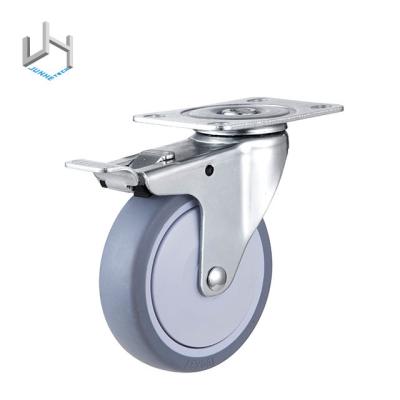 China 4 Inch Gray Rubber Caster Wheel Swivel Rigid Type Light Duty With Full Brake Caster Wheels for sale