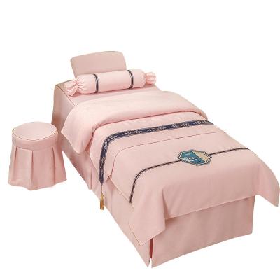 China Wholesale Disposable Four-Piece Massage Bedspread Open Hole Simple Skirt Bedspread High-grade Solid Color for sale