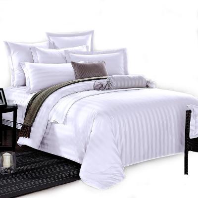 China 40S 100%cotton 1~3cm Stripe Disposable Bed Linen Hotel Bedding Sheet Sets for sale