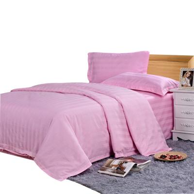 China 40S Disposable 100% Cotton 1~3cm Pink Stripe Hotel Bedding Sheet Set Wholesale Price Nantong for sale