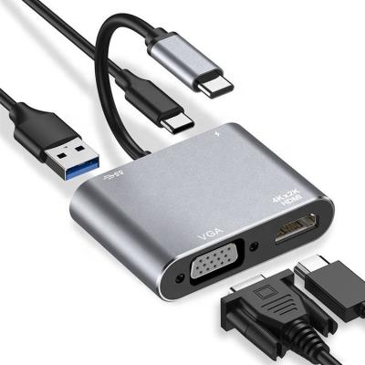 China High Speed ​​USB3.0 5Gbps USB C HUB 4 in 1 Aluminum Material Faster Data Transfer USB C in Type-C+HDTV+VGA+USB 3.0 Adapter 4 Pots Adapt for sale