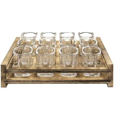 China Wine Glass Serving Set Flying Perforated Rack (Size) Craft Adjustable Wooden Beer Tray Glass Wine Rack for sale