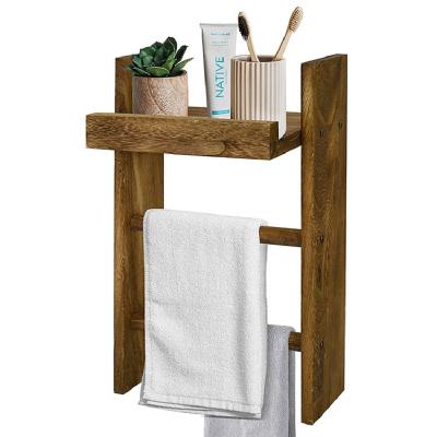 China (Size)Adjustable Punch Free Wooden Towel Rack Bathroom and Wall Old Toilet Shelf Storage Rack Vanity Toilet Rack for sale