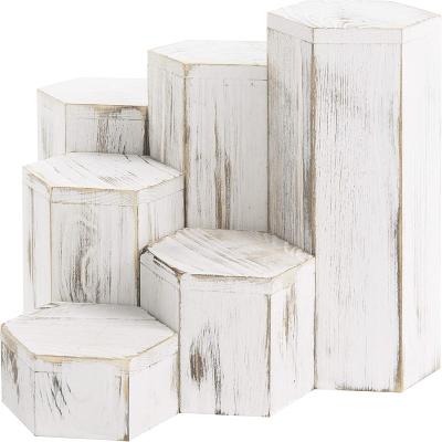 China Reusable Bleached Wood Hexagon Jewelry Display Column, Set of 6 for sale