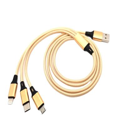 China Earphone popular 1.2m 3in 1USB data cable charging cable and type C, can connect multiple USB 3IN1 mobile phone set quickly as a cable for sale