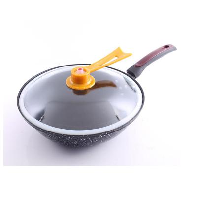 China 32cm Lid Copper Wok Non Induction Sustainable Aluminum Stick Pan Glass Saucepan for sale