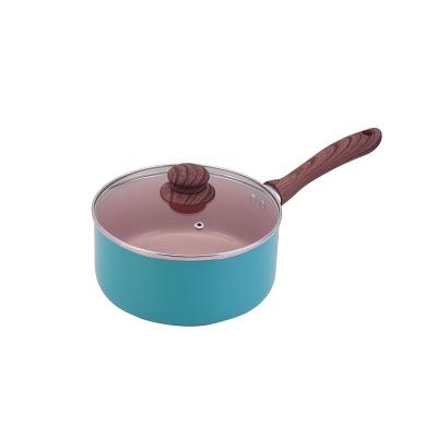 China Sustainable Non-Stick Cookware Milk Pot With Wooden Handle Mini Pot Soup Pot for sale