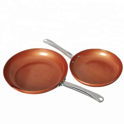 China Pan Ceramic Copper Coated Cooking Viable Nonstick Frying Pan On Induction Gas Electric for sale