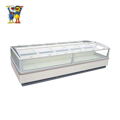 China Commercial Single-Temperature Island Freezer with Glass Window Frozen Food Ice Cream Balls for Supermarket for sale