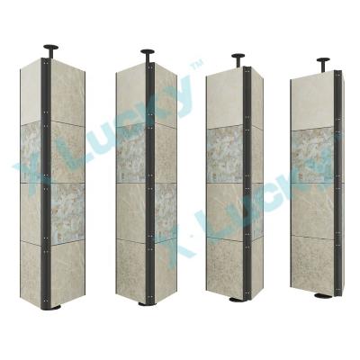 China Three Side Rotating Show Lucky New Style Sample Frame Customized Face Marble Wood Flooring Three Side Stone Tile Rotating Display Rack Stand Showroom for sale