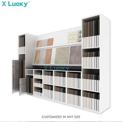 China Cabinet Tile Rack Factory Cabinet Showroom Sliding Trade Show Floor Racks Ceramic Tile Display Rack for sale