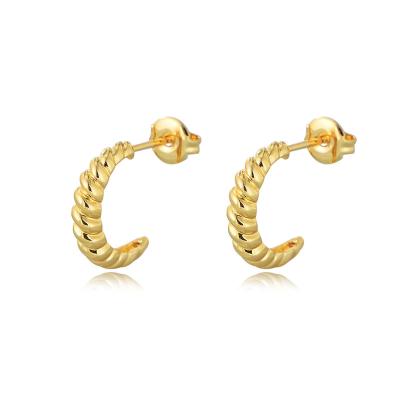 China High Quality New Style High Quality Gold Plated Luxury Round Enamel Diamond Stud Twist Crescent Earrings for sale