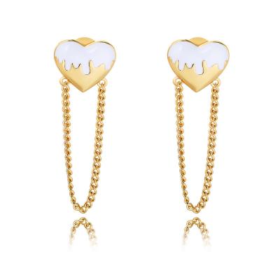 China Wholesale Environmental Friendly Designed Latest Geometry Oil Drip Chain Tassel Heart Shaped Earrings For Women Light Luxury Gold Plated for sale