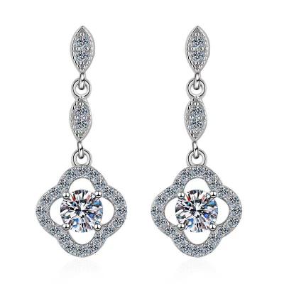 China Luxury fashion romantic moissanite clover earring platinum plated sterling silver korean designer jewelry earring &earrings for women for sale