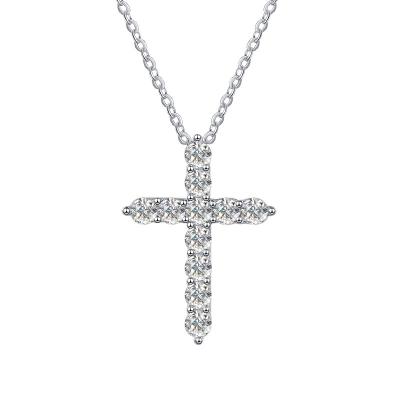 China Europe and America Moissanite 925 Cross Necklaces Clavicle Chain Necklaces Diamond French European Silver Cross Pendant Necklaces for sale