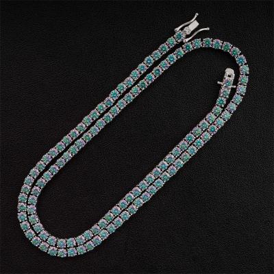 China Hot Sale Hiphop 925 Sterling Silver Gold Plated Red Blue Colorful Tennis Chain 3mm 4mm 1CT Moissanite Tennis Mossanite for sale