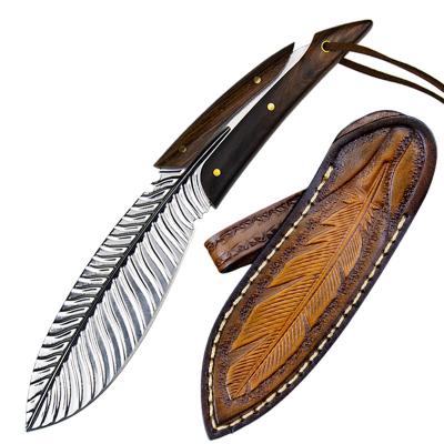 China Non-variable Handmade Blade VG10 Layers Damascus Steel 89 Steel Blade For Men Hunting With Leather Sheath Damascus Straight Knife for sale