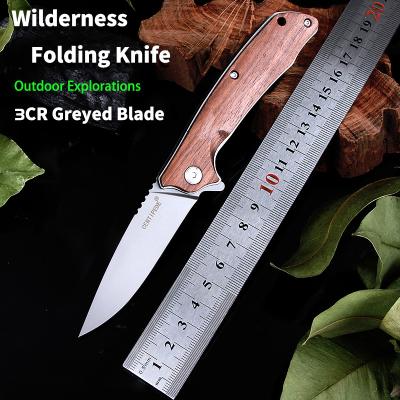 China 2021 CENTIPEDE Folding Knife Non-variable Hunting Camping Knives 3CR Blade Tactical Greyed Wood Handle Outdoor Pocket Knife for sale