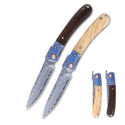 China Screw Release Damascus Blade Self-defense Self-defense Portable Outdoor Knife Wilderness Survival Multifunctional Portable Knife for sale