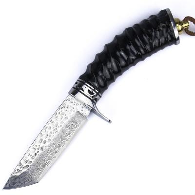 China Survival Non-variable Fixed Blade Small Straight Blade Damascus Knife For Outdoor Survival for sale