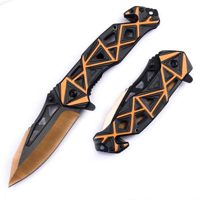 China Non-variable Blade Design Stainless Steel Hollow-carved Titanium Painting Folding Knife for sale