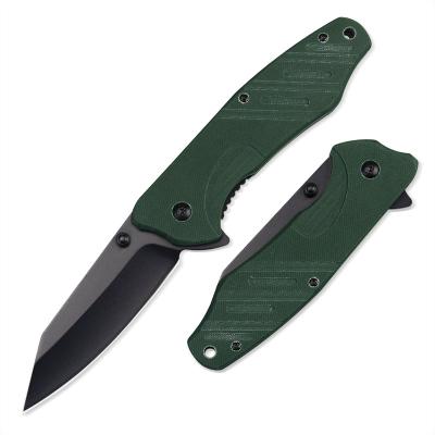 China Stainless Steel Non-variable Handle G10 Balde Material Light Green Pocket Hunting Folding Knife for sale