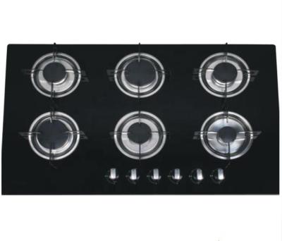 China Household 6 Burners Sabaf Built In Mood Top Gas Cooker Glass Stove for sale