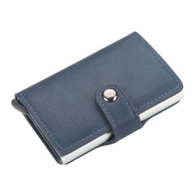 China 100% Eco-friendly Pops Up PU Metal Leather Wallet RFID Blocking Automatic Aluminum Credit Card Holder Custom à venda