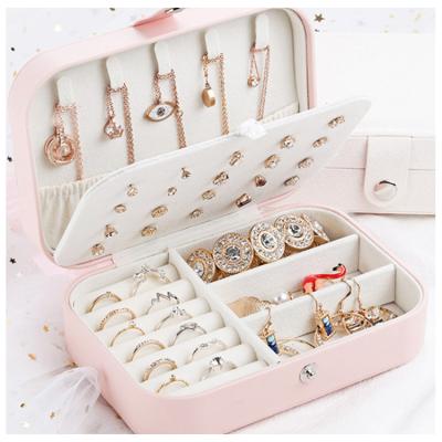 China 2021 best-selling velvet PU material double layer jewelry box for earring ring for sale