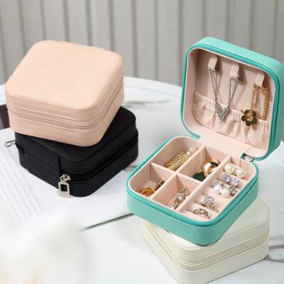 China Macaron Leather Color Double Layer PU Leather Material Jewelry Box For Earring Ring Necklace for sale