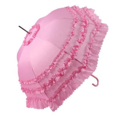 China All In 1 Dome Shape Flower Princess Girl With Frill Romantic Wedding Umbrella for sale