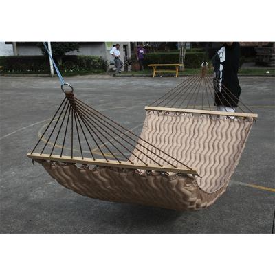 China Outdoor Camping Furniture Leisure Bed 200T Polyester Fabric Double Person Hammock With Wooden Spread Bar for sale