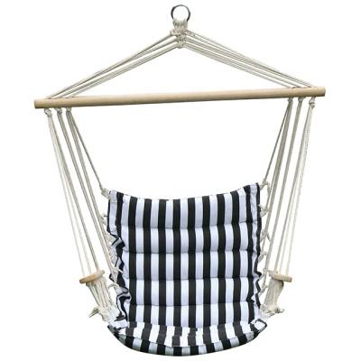 China Modern Indoor Outdoor Cotton Polyester Hammock Garden Patio Wooden Hanging Swing Chair for sale