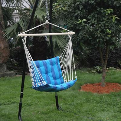 China Outdoor Indoor Outdoor Polyester Cotton Hammock Garden Patio Furniture Wooden Swing Hanging Chair for sale