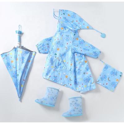 China 3pcs Cartoon Tropical Kids Rain Boots Rainshoes Kids Raincoats Umbrella Rain Gear Set for sale