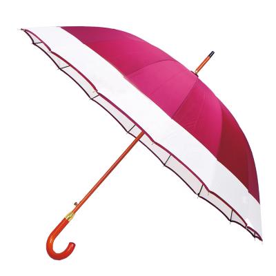 China 26inches 16K Market Traditional South American Pongee Cloth Strong Wood Handle Upright Umbrella for sale