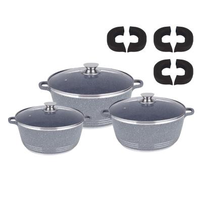 China 12pcs sustainable ceramic marble cast aluminum cookware sets with silicone earcap for sale