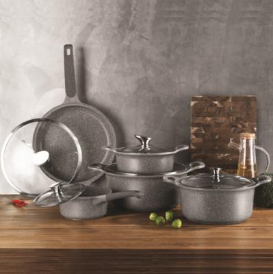 China Fashion Sustainable Wholesale Design Cookware / Aluminum Kitchenware Cooking Set With Non Sticking Granite Stone Marble Coating for sale