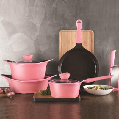 China 2021 new model viable same sale 7pcs popular aluminum cookware set with gray ceramic coating for sale