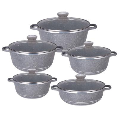 China 10pcs Italian design durable cast aluminum cookware set/kitchen dinnerware set with marble granite non-stick coating for sale