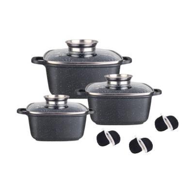 China Sustainable 6 Piece Die Casting Aluminum Square Casserole Cookware Set With Nonstick Marble Coating for sale