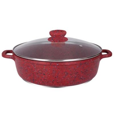 China 32cm Sustainable Die Cast Aluminum Granite Wok / Shallow Casserole With High Temperature Resistant Glass Lid for sale